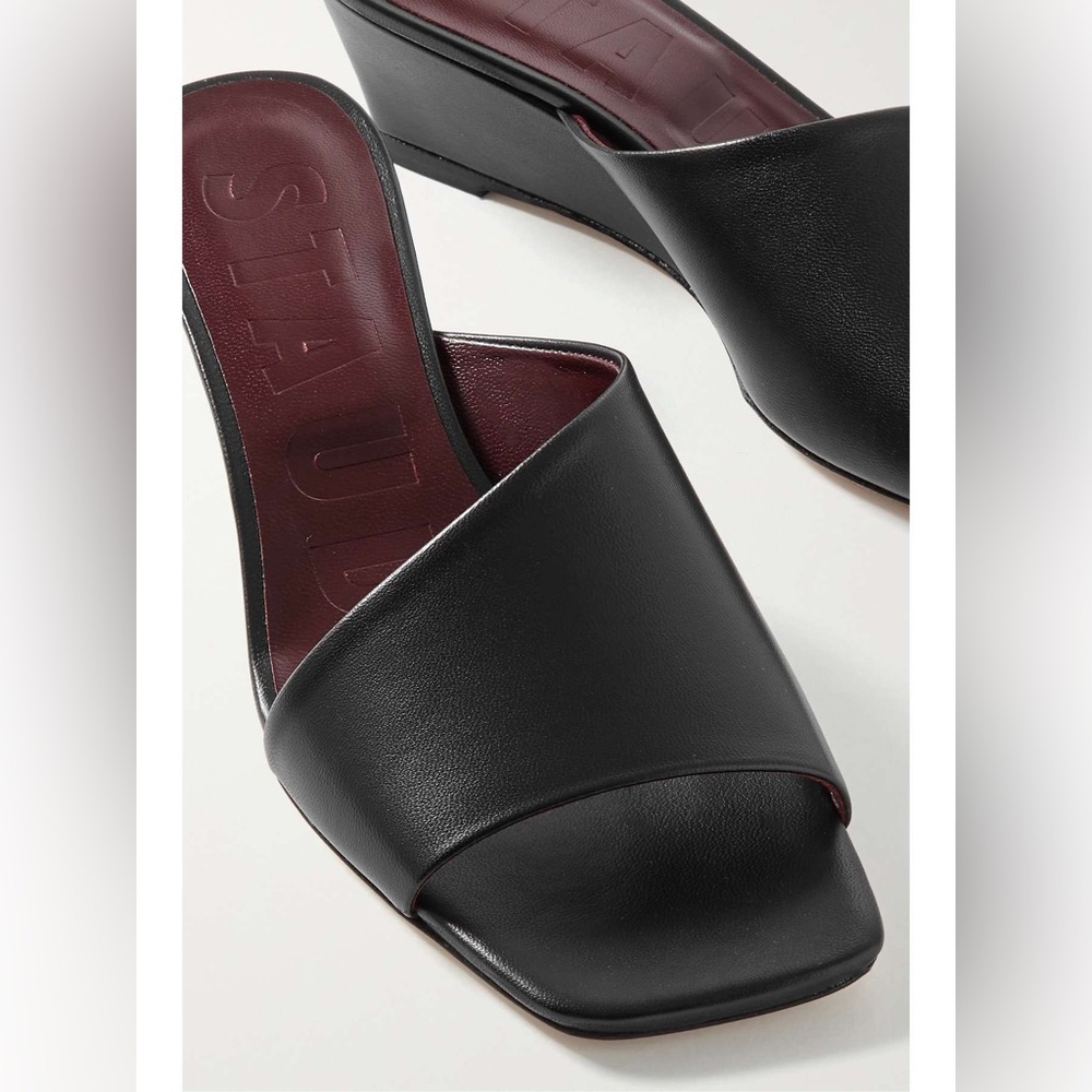 NEW STAUD Nevil asymmetric leather wedge mules